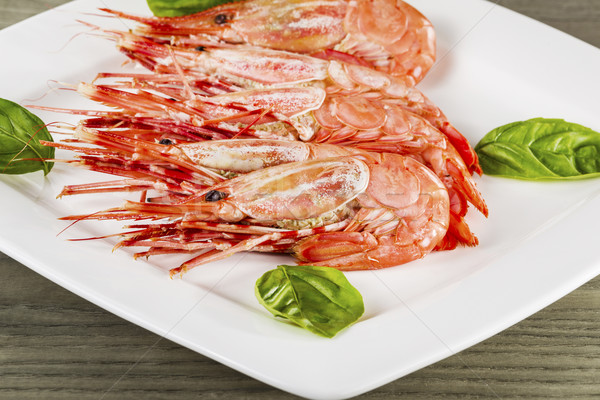Freshly Cooked Shrimp on White Plate  Stock photo © tab62