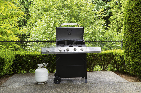 Outdoor cooker with lid in open position on home patio  Stock photo © tab62