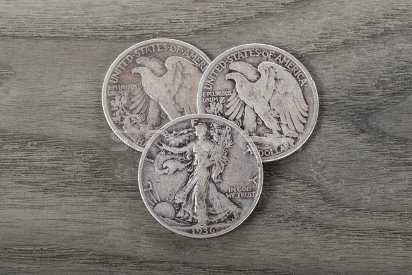 Silver Coins on Old Wood  Stock photo © tab62