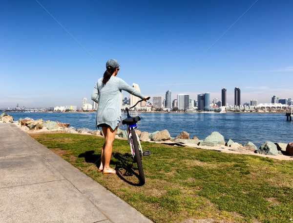 Woman enjoying biking near bay of San Diego California  Stock photo © tab62