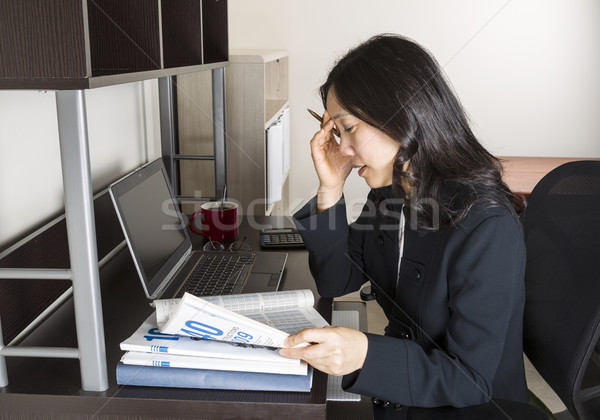 Mature Woman Thinking while preparing for Personal Income Taxes Stock photo © tab62