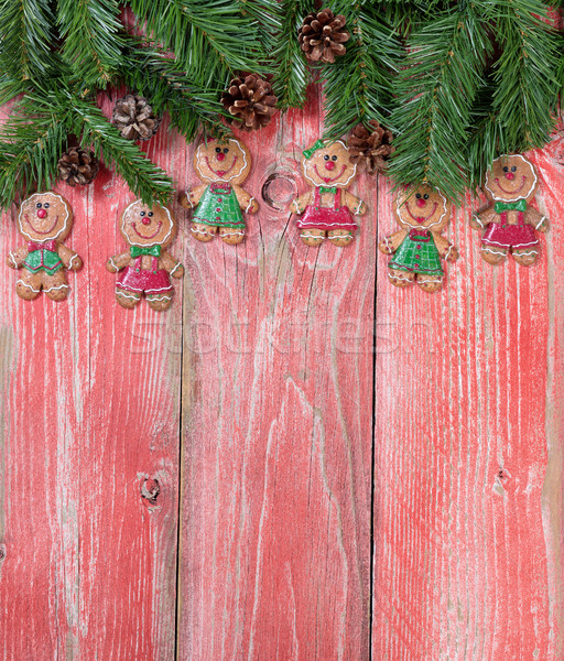 Stockfoto: Peperkoek · cookies · evergreen · rustiek · Rood