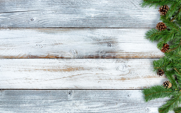 Christmas evergreen branches on rustic knotty white wooden backg Stock photo © tab62