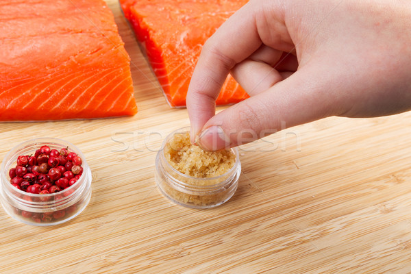 Getting Sea Salt ready to season Salmon  Stock photo © tab62