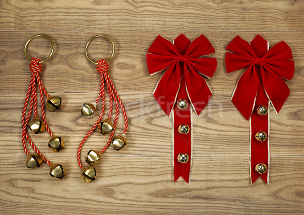 Christmas Bows and Bells on Aged Wood  Stock photo © tab62