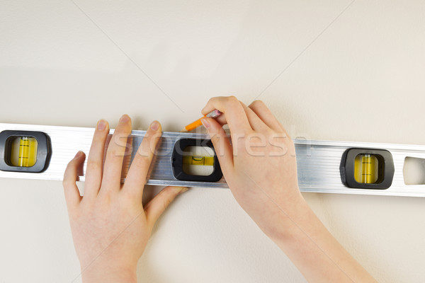 Measuring Level and Pencil for marking interior wall  Stock photo © tab62