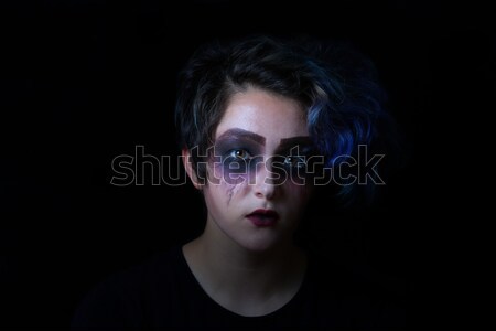 Menina assustador make-up preto menina adolescente cara Foto stock © tab62