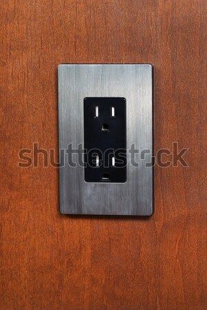 Stock photo: Dual Electrical Outlet on Wooden Wall 