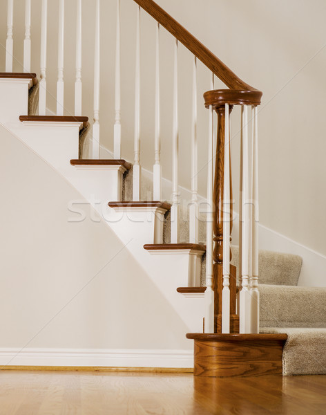 Stock photo: Oak wood and carpet staircase 