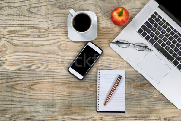Tidy workspace with red apple and coffee for break  Stock photo © tab62