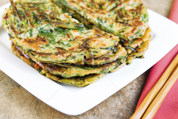 Stacked Korean Green Onion Pancakes Ready to Eat  Stock photo © tab62
