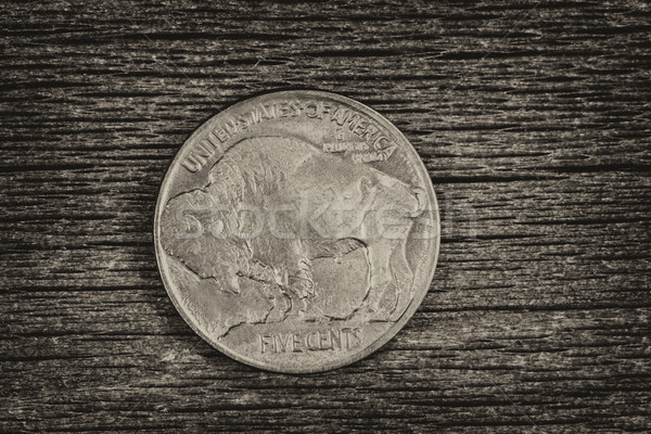  Buffalo Nickel on aged wood Stock photo © tab62