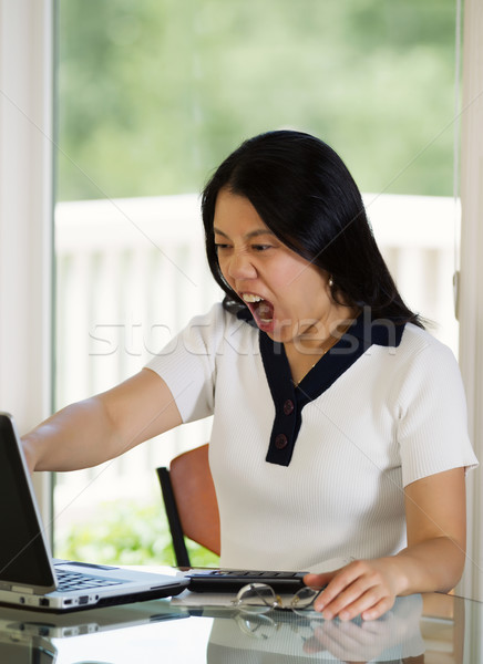 Mature woman expressing extreme anger while looking at her compu Stock photo © tab62