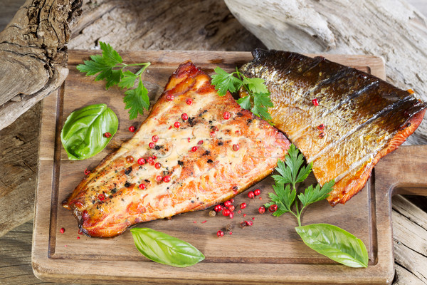 Freshly Smoked Salmon in natural wooden setting  Stock photo © tab62