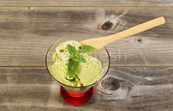 Fresh Green Tea Ice Cream and Mint Leaf ready to eat  Stock photo © tab62