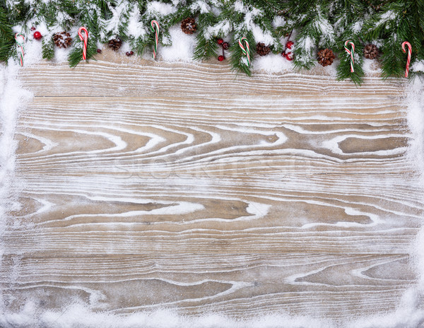 Rustic white wooden boards with snowy fir branches for Christmas Stock photo © tab62