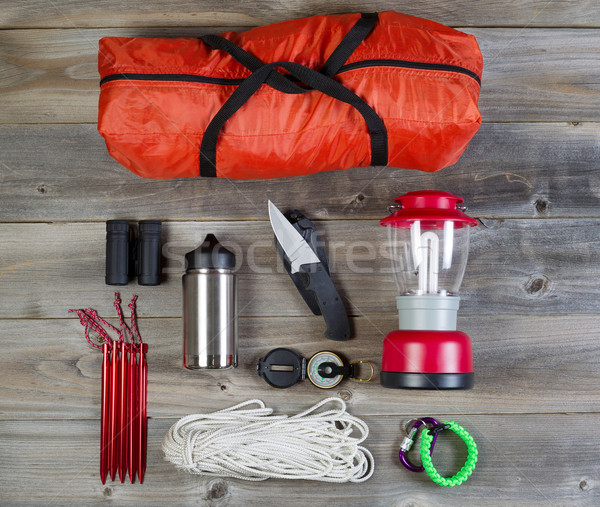 Camping Gear on Rustic Wooden Boards  Stock photo © tab62