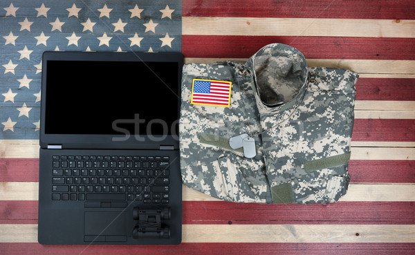 USA Military and Modern Technology on rustic wooden flag Stock photo © tab62