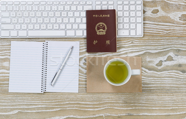 Office Desktop with China Passport and green tea Stock photo © tab62