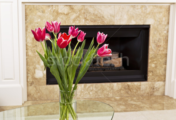 Flowers in front of fire place Stock photo © tab62