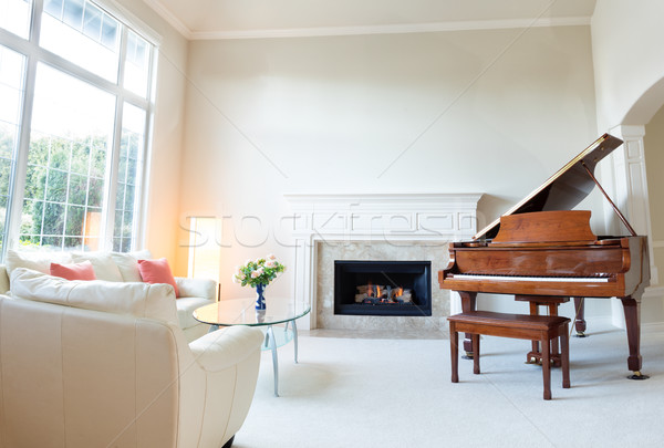 Salon décoré cuir canapé piano brûlant [[stock_photo]] © tab62