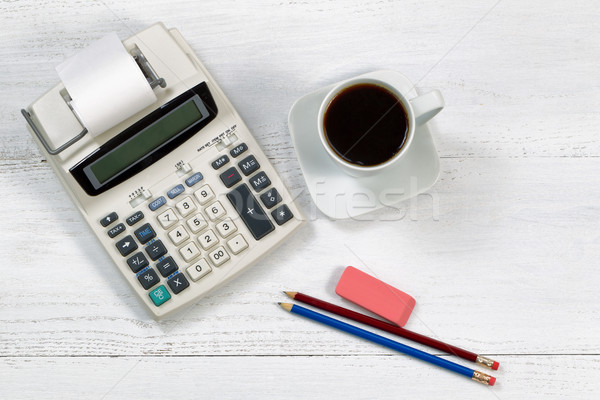 Old fashion business calculator on white desktop Stock photo © tab62