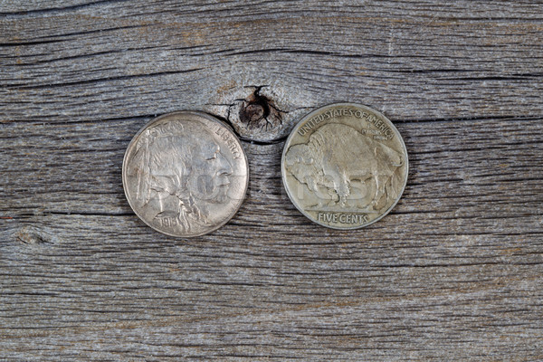 Vintage Buffalo Nickels on Age Wood  Stock photo © tab62
