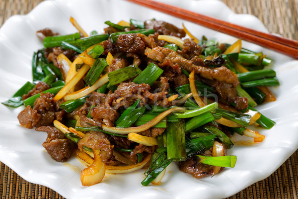 Fresh beef and green onion dish ready to eat  Stock photo © tab62
