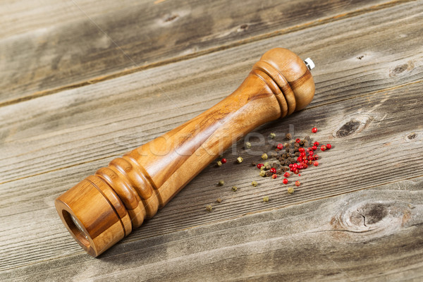Wooden Pepper Mill on Rustic Wood  Stock photo © tab62