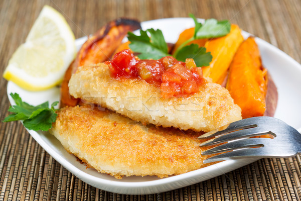 魚 チップ サルサ ソース クローズアップ 水平な ストックフォト © tab62