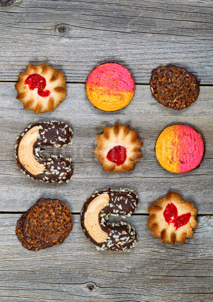 Assorted cookies organized on rustic wood Stock photo © tab62