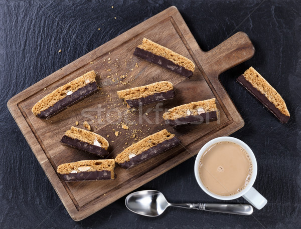 Fresh dark chocolate cookies and coffee for snack  Stock photo © tab62