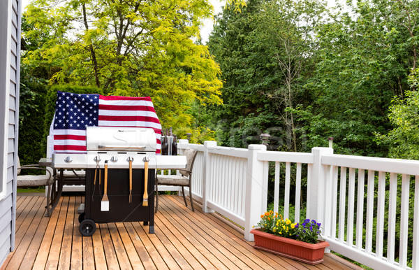 Home outdoor patio with BBQ cooker preparing for holiday picnic  Stock photo © tab62