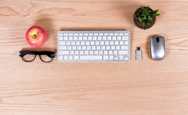 Overhead view of office oak desktop with modern peripherals  Stock photo © tab62