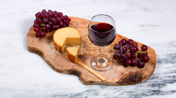 Red wine with gourmet cheese and grapes on wooden server  Stock photo © tab62