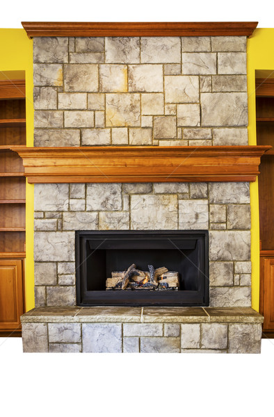 Gas Insert Fireplace with accent walls and shelves  Stock photo © tab62