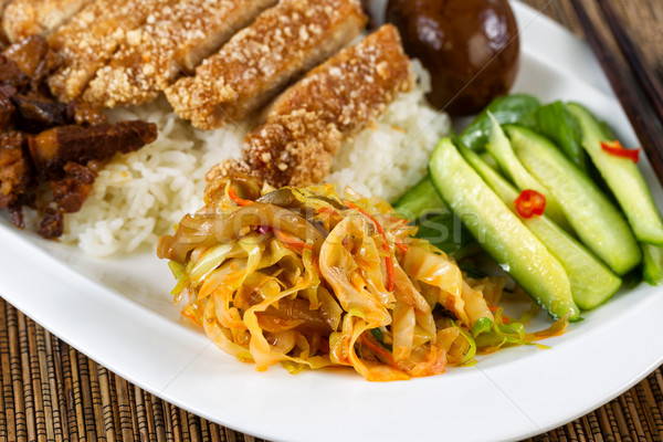 Fried bread coated pork slice dish in white dish Stock photo © tab62