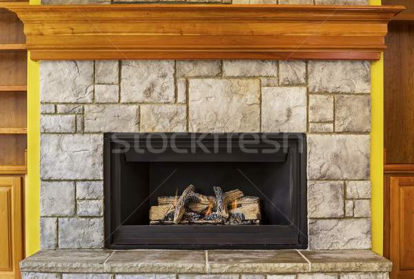 Natural Gas Insert Fireplace with Stone and Wood  Stock photo © tab62