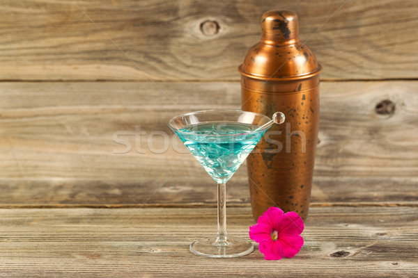 Mixed drink and Single Flower on Weathered Wood  Stock photo © tab62