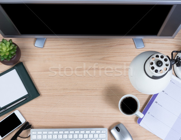 Foto d'archivio: Lavoro · ufficio · desktop · view · rovere · legno