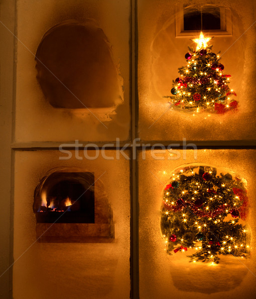 Christmas night time view of tree through frosted window still  Stock photo © tab62