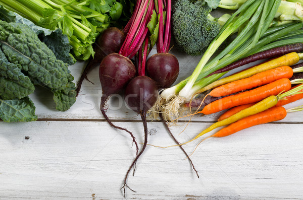 Freshly picked vegetables on rustic wooden boards Stock photo © tab62