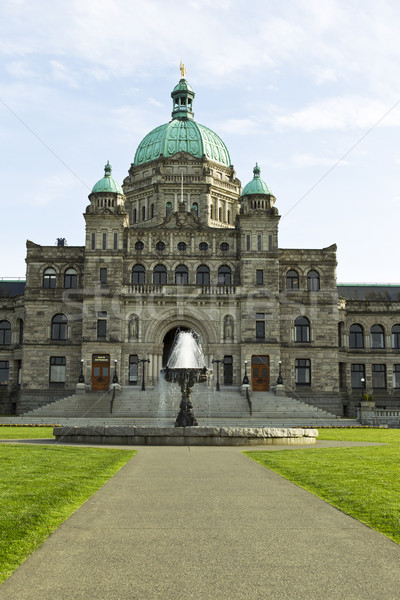 Stock photo: Front view of Victoria Canada capital building with water founta
