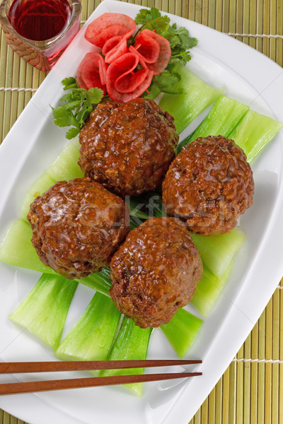 Asian boulettes de viande légumes vin rouge haut vue Photo stock © tab62