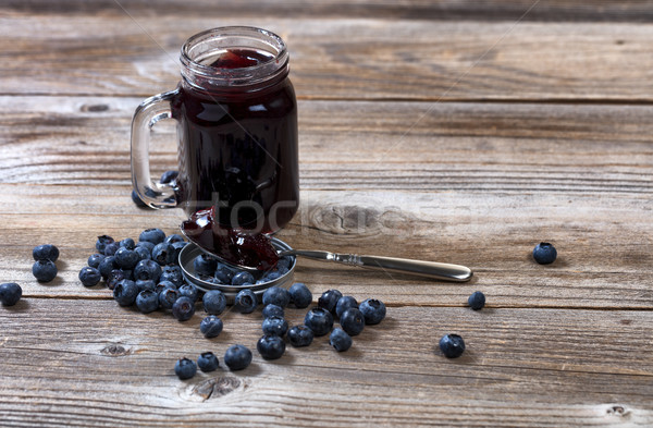 Fresh blueberry jam and berries with glass jar on rustic wooden  Stock photo © tab62