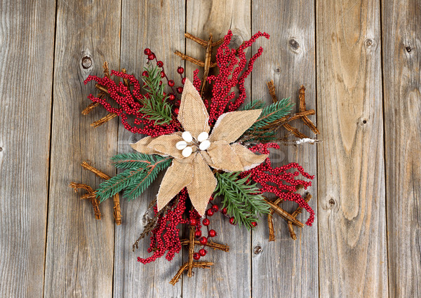 Christmas wreath with cloth flower on rustic wooden boards Stock photo © tab62