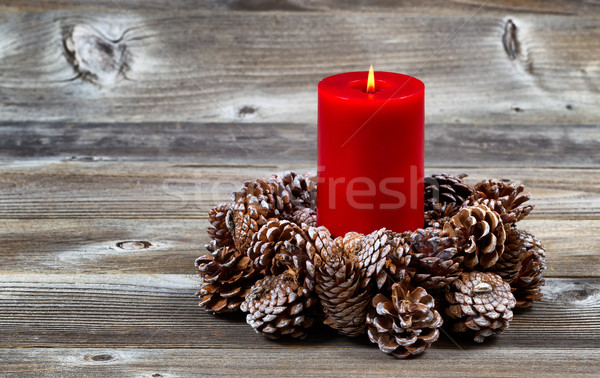 Burning Red Candle and Pine Cone Wreath for Christmas Season  Stock photo © tab62