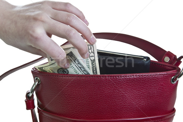 Pungă bani afara roşu alb mână Imagine de stoc © tab62