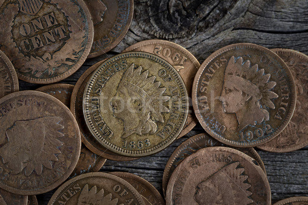 Selten penny Münzen Holz extreme Stock foto © tab62