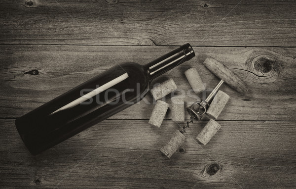 Vintage traditional Wine and opener on aged wood  Stock photo © tab62